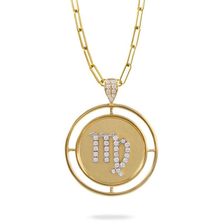 Doves Doron Paloma Diamond Gold Virgo Zodiac Pendant In New Condition In Lambertville, NJ