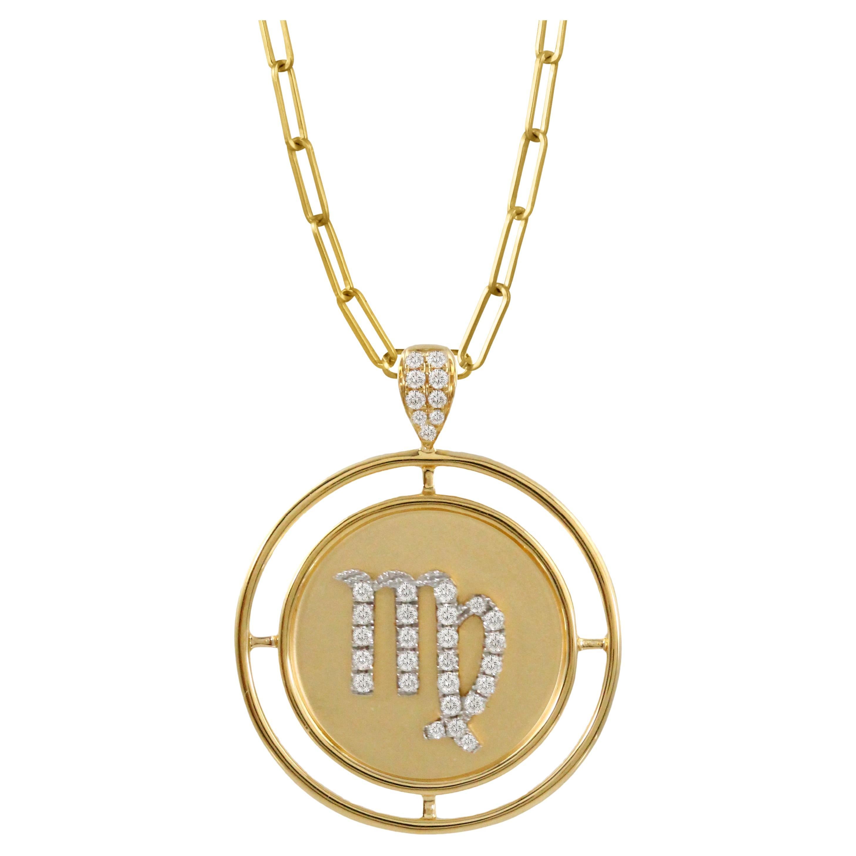 Doves Doron Paloma Diamond Gold Virgo Zodiac Pendant For Sale