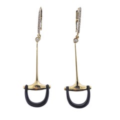 Doves Doron Paloma Diamond Onyx Gold Horse Bit Drop Earrings