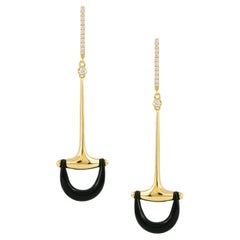 Doves Doron Paloma Diamond Onyx Gold Horse Bit Drop Earrings