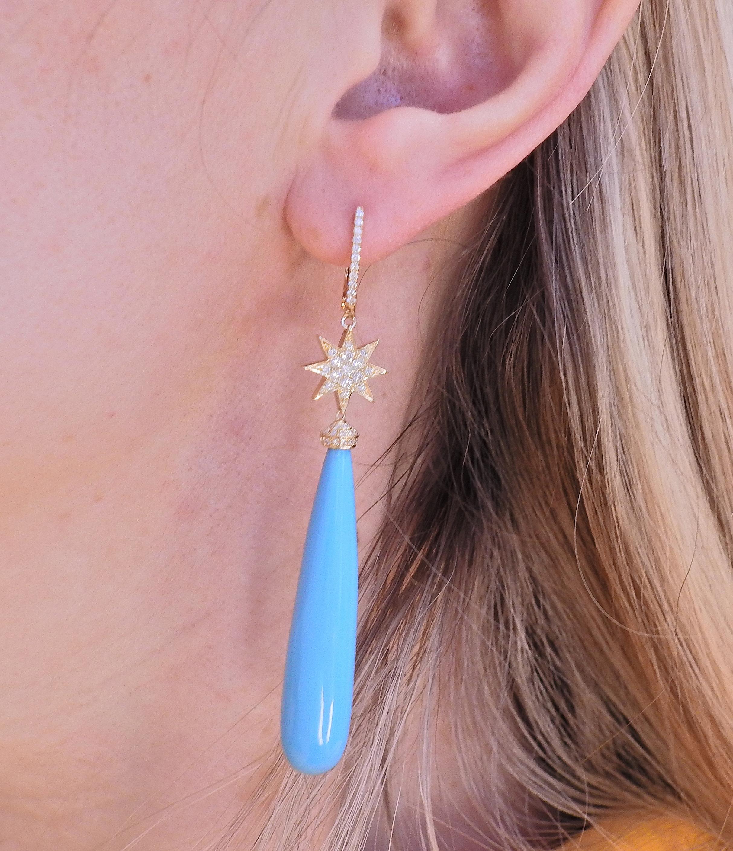 Women's Doves Doron Paloma Diamond Turquoise Drop Earrings For Sale