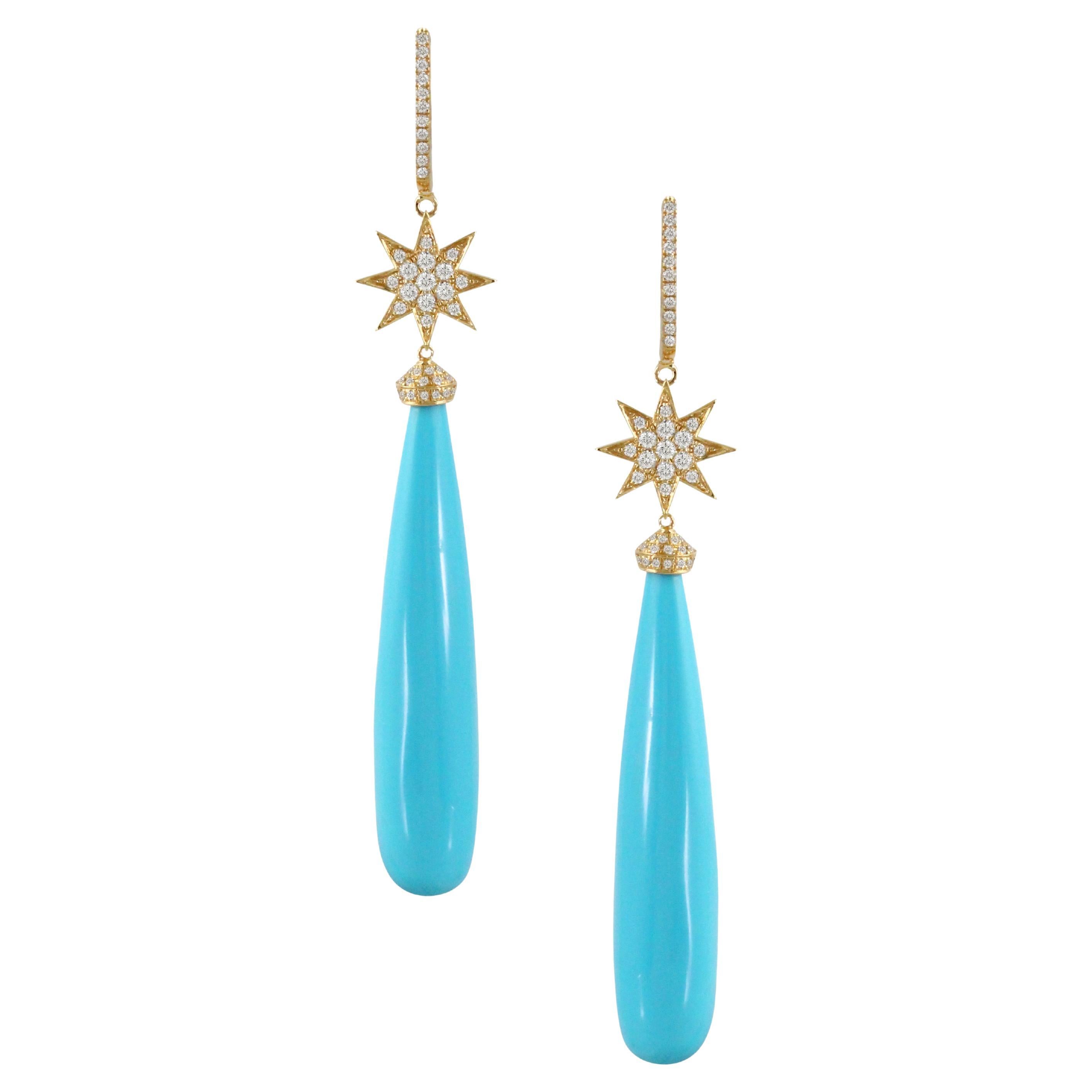 Doves Doron Paloma Diamond Turquoise Drop Earrings For Sale