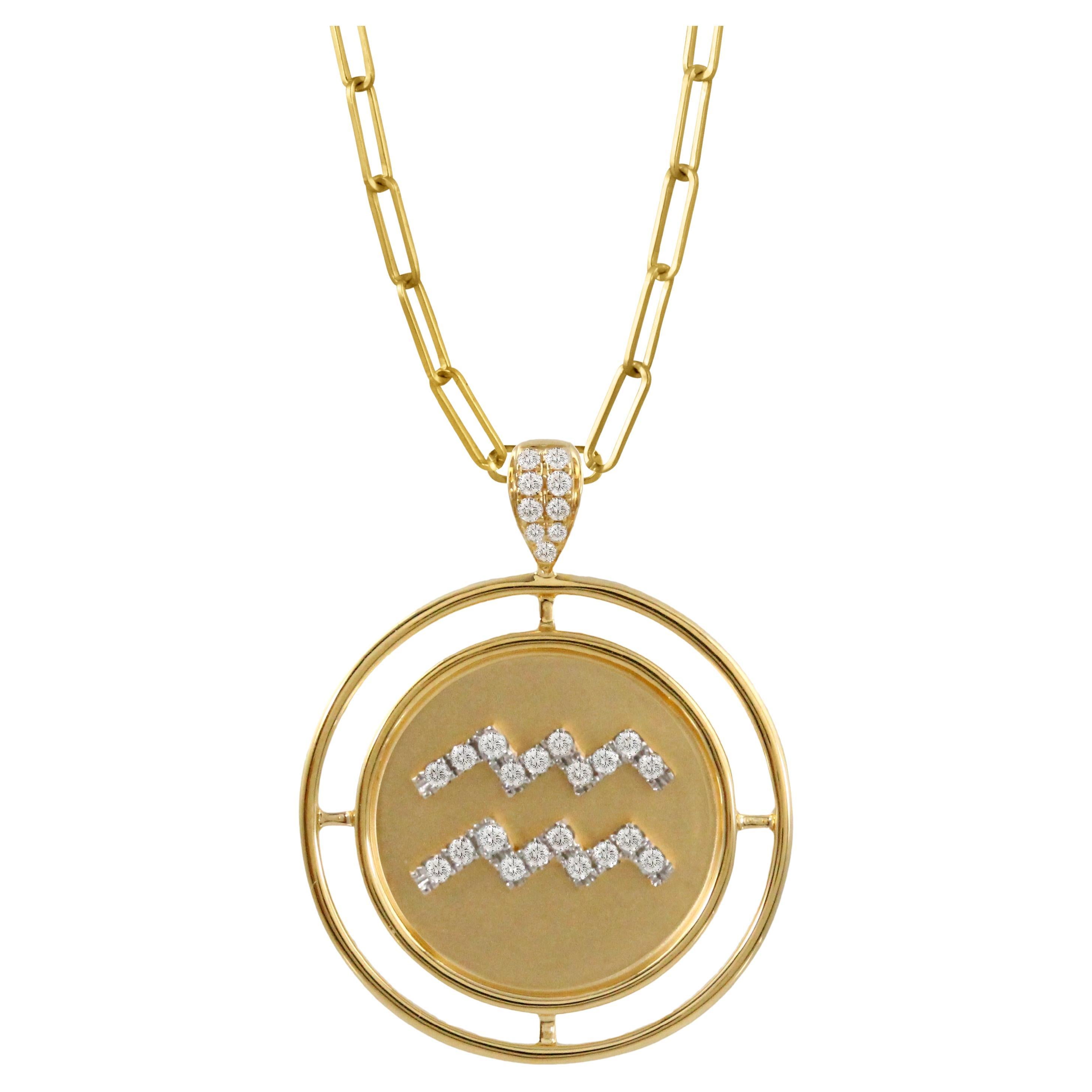 Doves Doron Paloma Gold Diamond Aquarius Zodiac Pendant For Sale