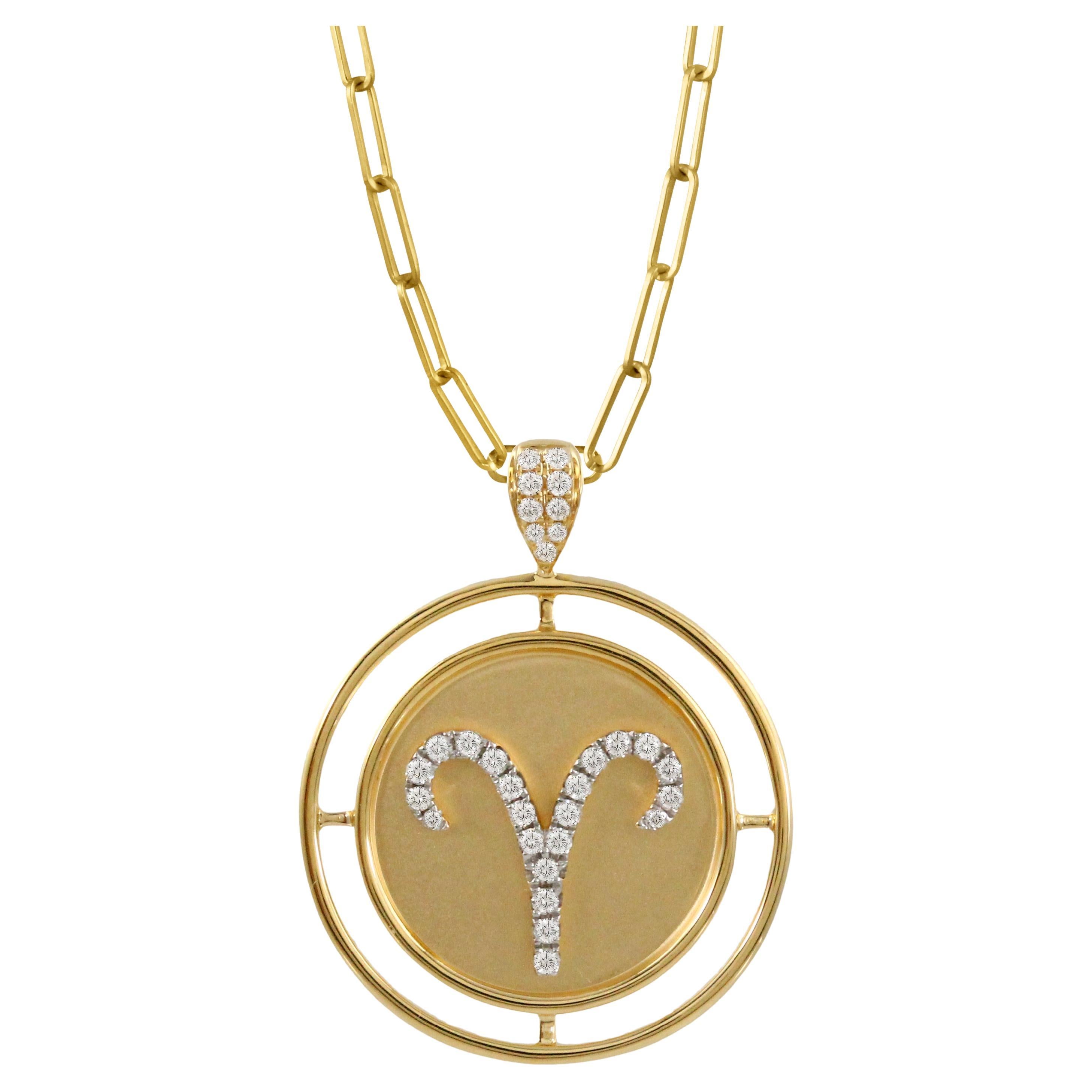 Doves Doron Paloma Gold Diamond Aries Zodiac Pendant For Sale