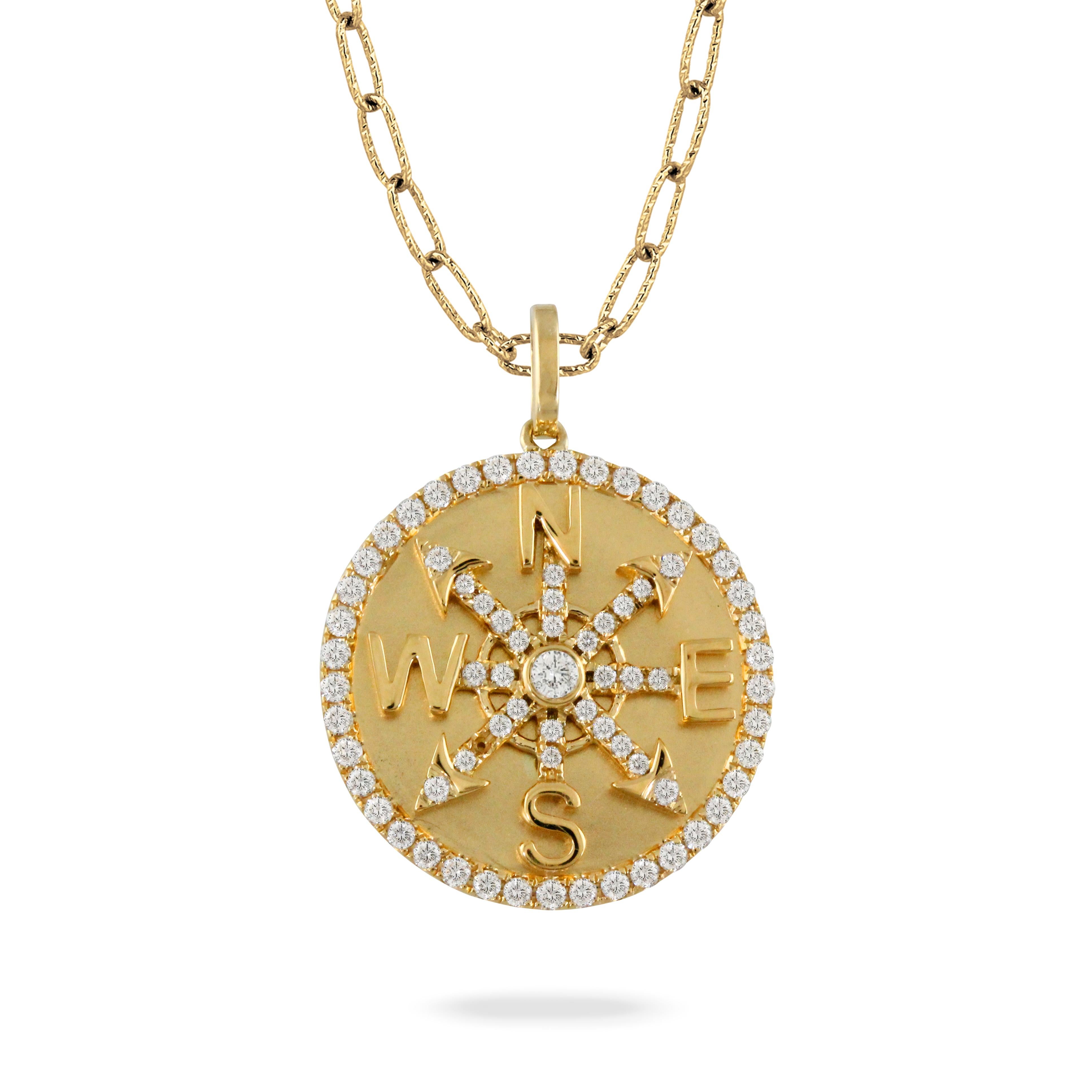 Brand new pendant by Doves Doron Paloma, with 0.66ctw H/VS diamonds. Does not come with chain.  Pendant is 22mm in diameter x 29mm with bale. Weight - 5.7 grams. Marked: 18k, Dove hallmark.