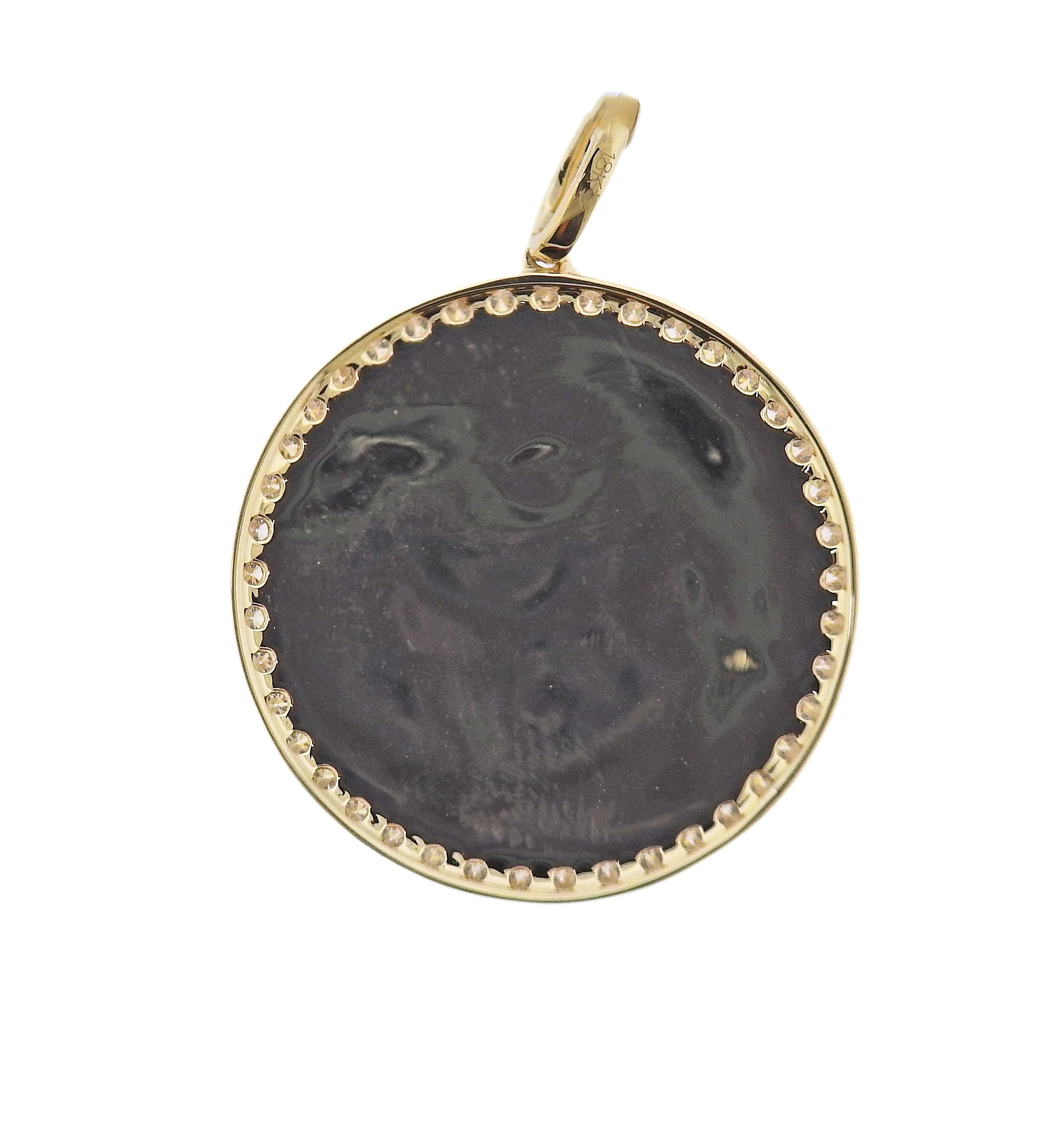 Round Cut Doves Doron Paloma Gold Diamond Compass Medallion Pendant For Sale