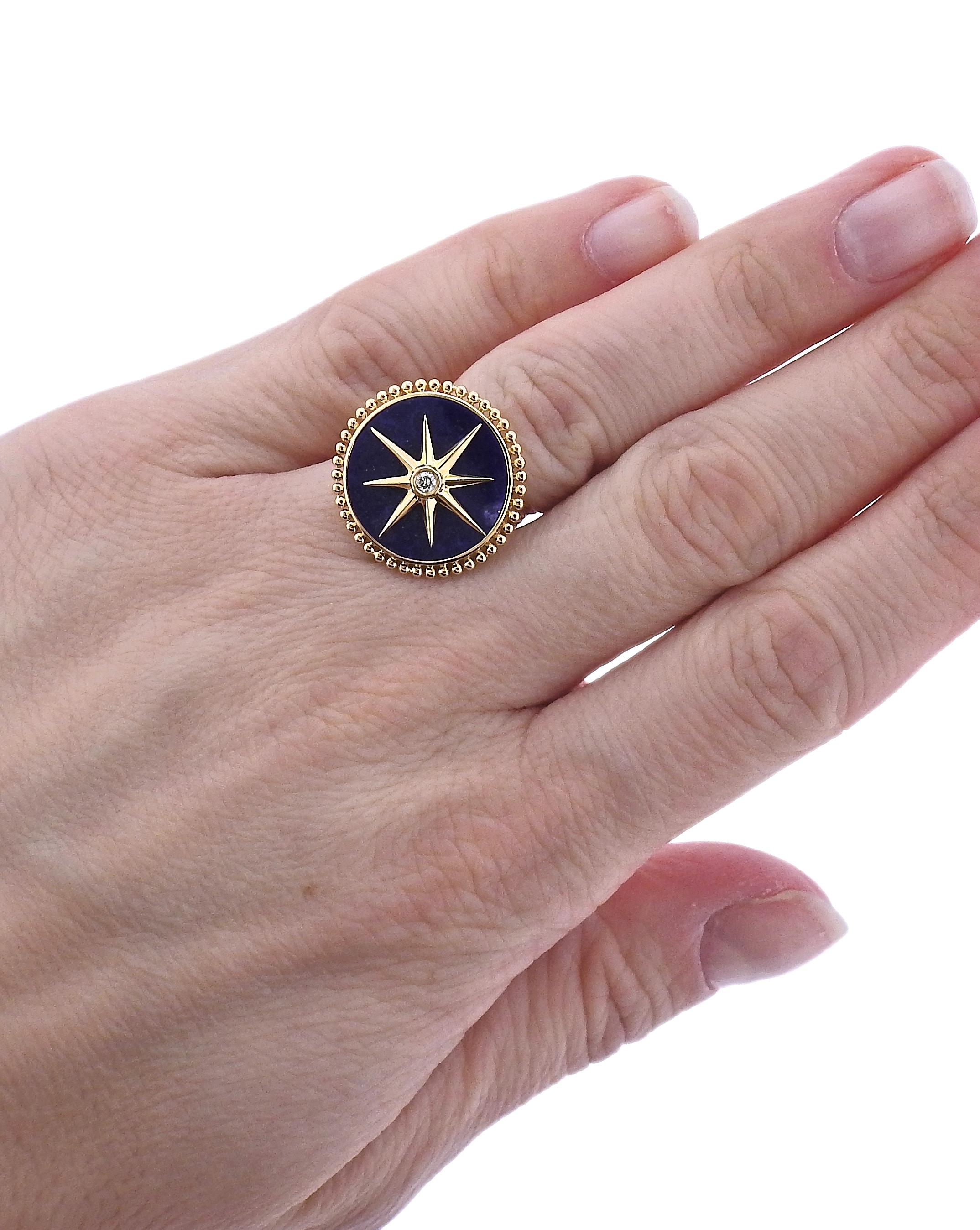 Doves Doron Paloma Gold Diamond Lapis Ring In New Condition For Sale In Lambertville, NJ