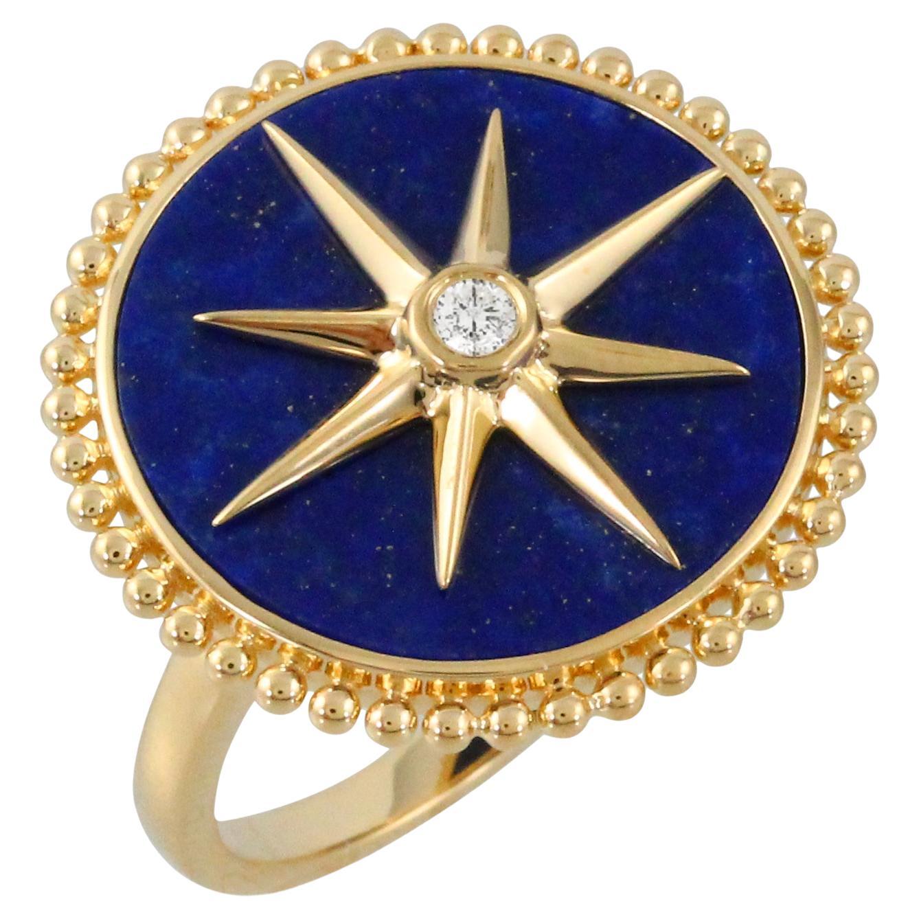 Doves Doron Paloma Gold Diamond Lapis Ring For Sale