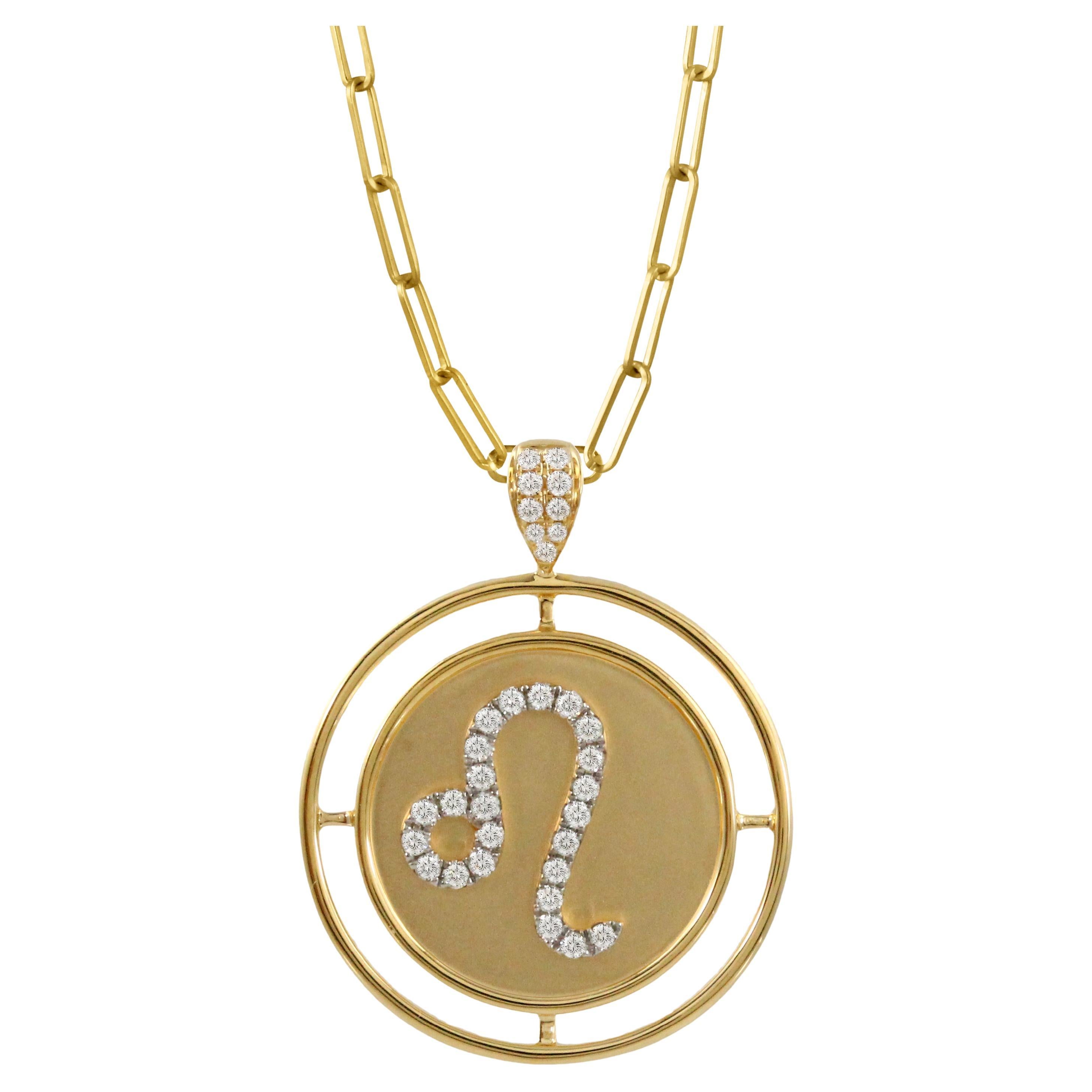 Doves Doron Paloma Gold Diamond Leo Zodiac Pendant Charm For Sale