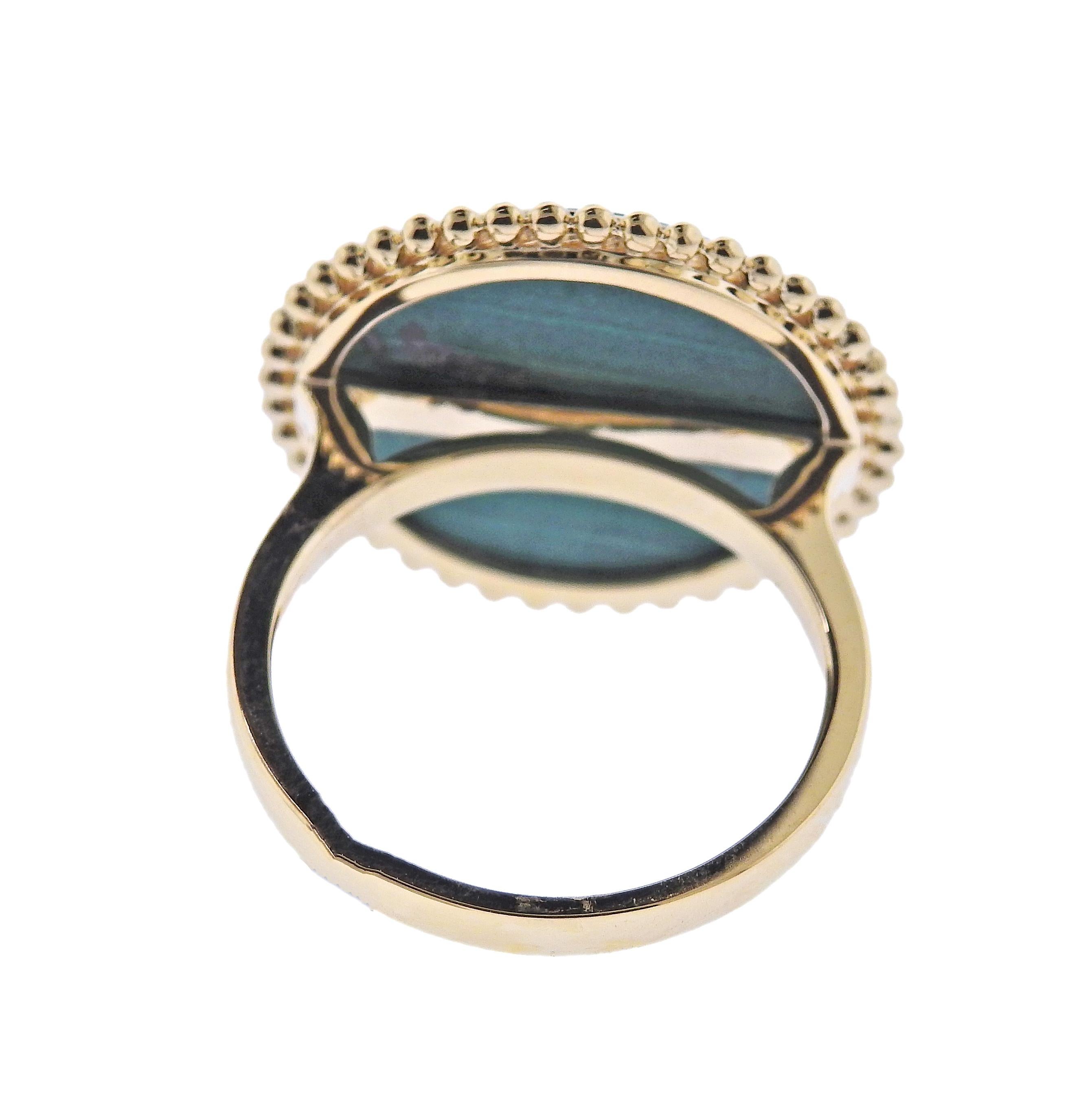 Doves Doron Paloma Gold Diamond Malachite Ring In New Condition For Sale In Lambertville, NJ