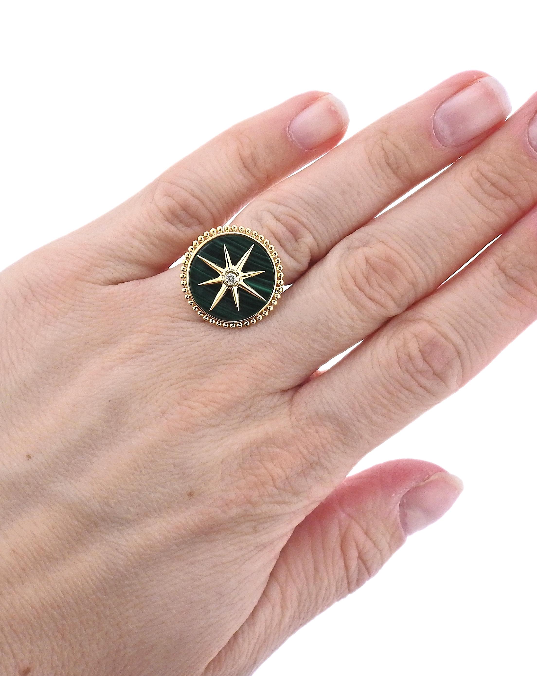 Women's Doves Doron Paloma Gold Diamond Malachite Ring For Sale