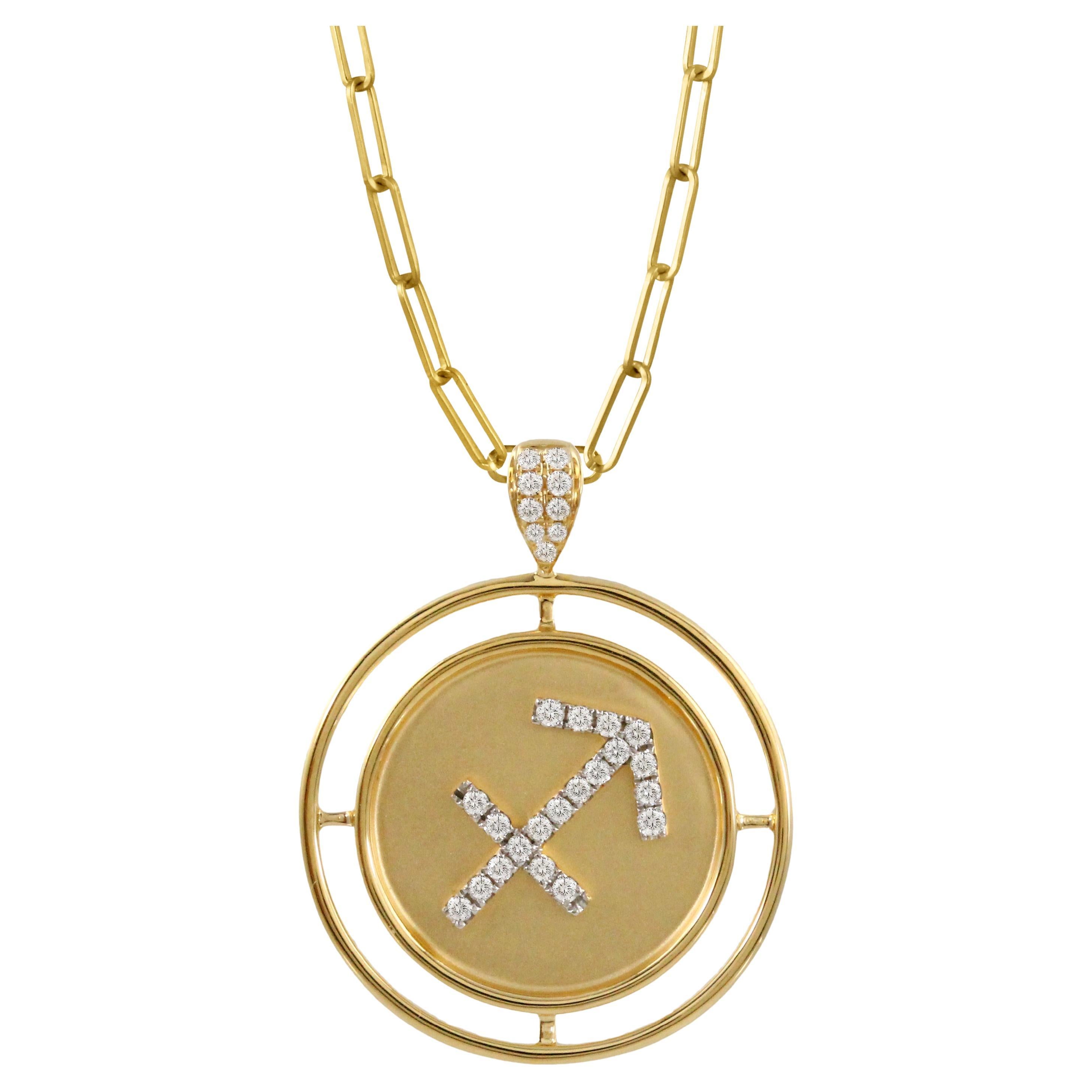 Doves Doron Paloma Gold Diamond Sagittarius Zodiac Pendant For Sale