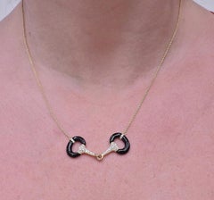 Doves Doron Paloma Onyx Diamond Gold Horsebit Pendant Necklace