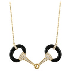 Doves Doron Paloma Onyx Diamond Gold Horsebit Pendant Necklace