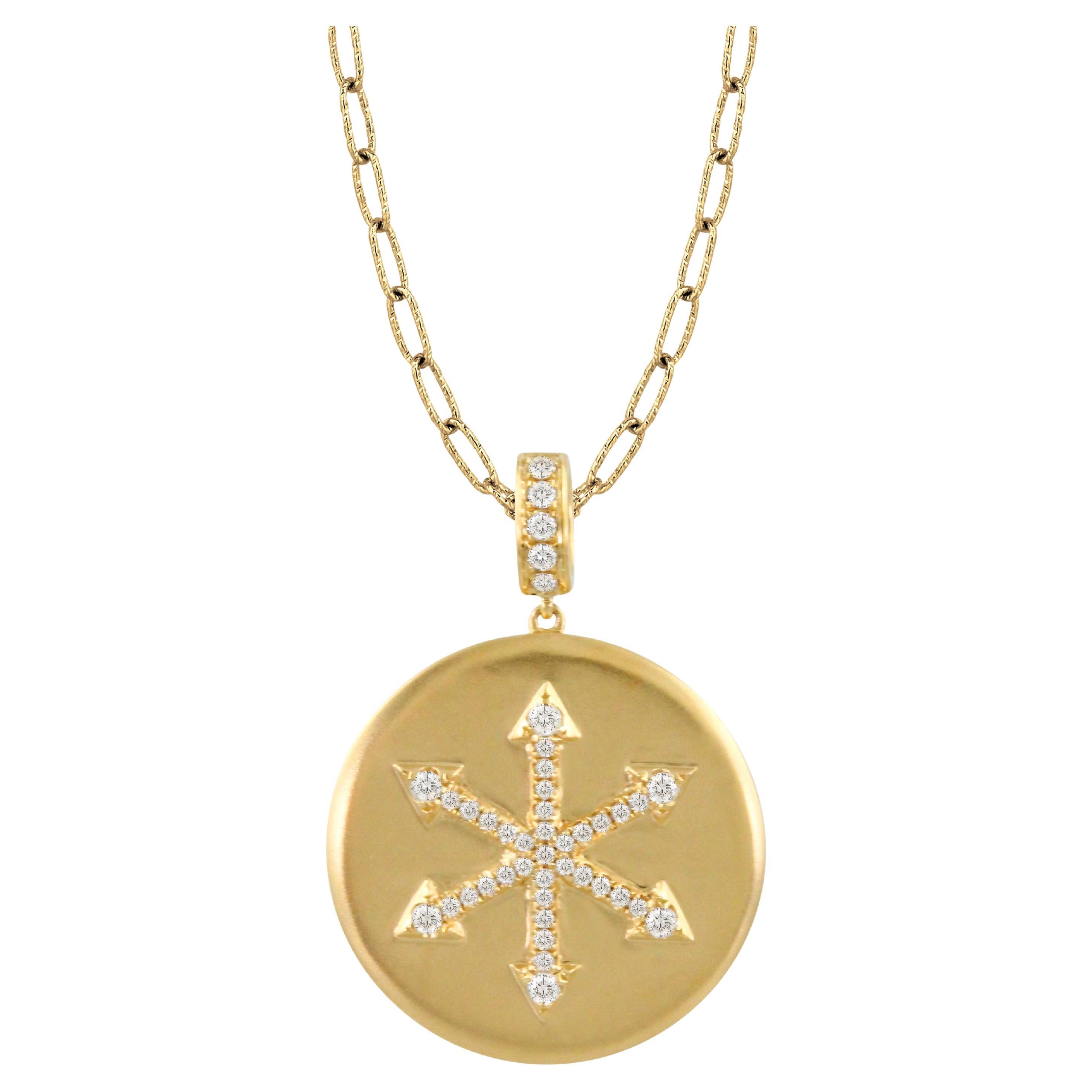 Doves Doron Paloma Satin Finish Gold Diamond Medallion Pendant For Sale
