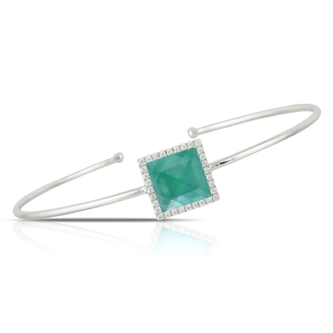 Square Cut Doves Eighteen Karat Cypress Grove White Gold Bangle For Sale