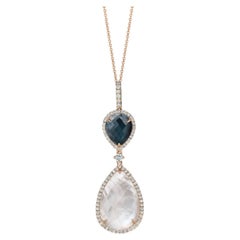 Doves Jewelry 18K Rose Gold Pear Shape Pendant Haute Hematite, Quartz, Diamonds