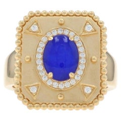 Doves Justinian Lapis & Quartz Doublet Diamond Ring Yellow Gold 18k Oval 1.64ctw