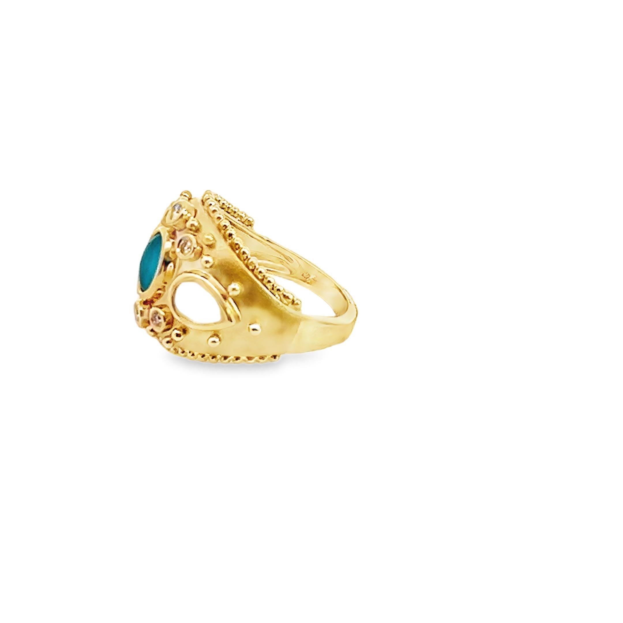 Cabochon Doves Mother of Pearl and Turquoise Fashion Ring For Sale