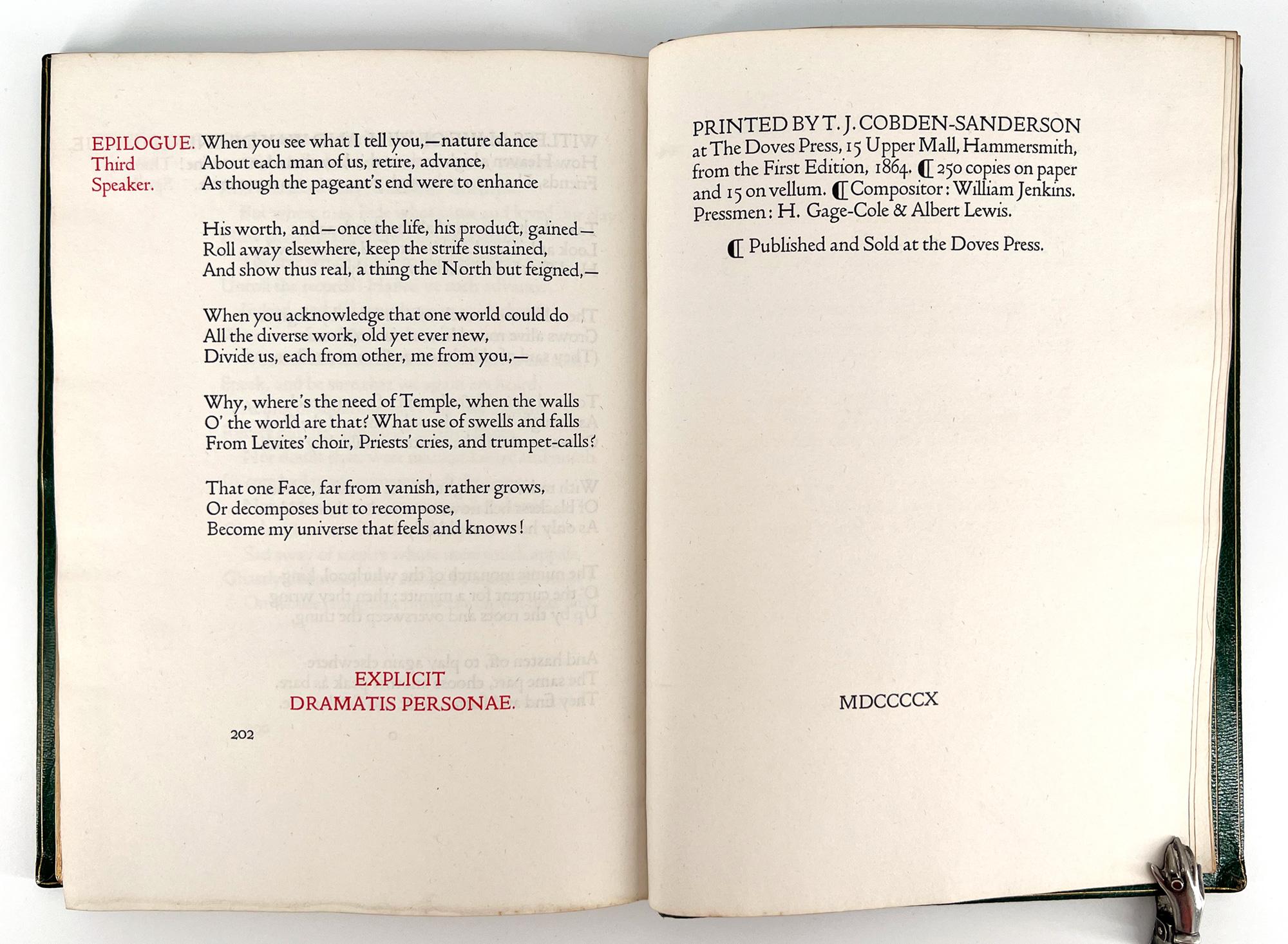 20th Century DOVES PRESS: Dramatis Personae by Robert BROWNING For Sale