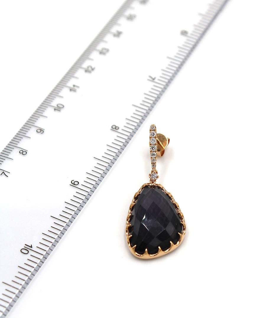 Large Size Rose Gold Drop Earrings with Amethysts Over Hematite In New Condition For Sale In Old Tappan, NJ