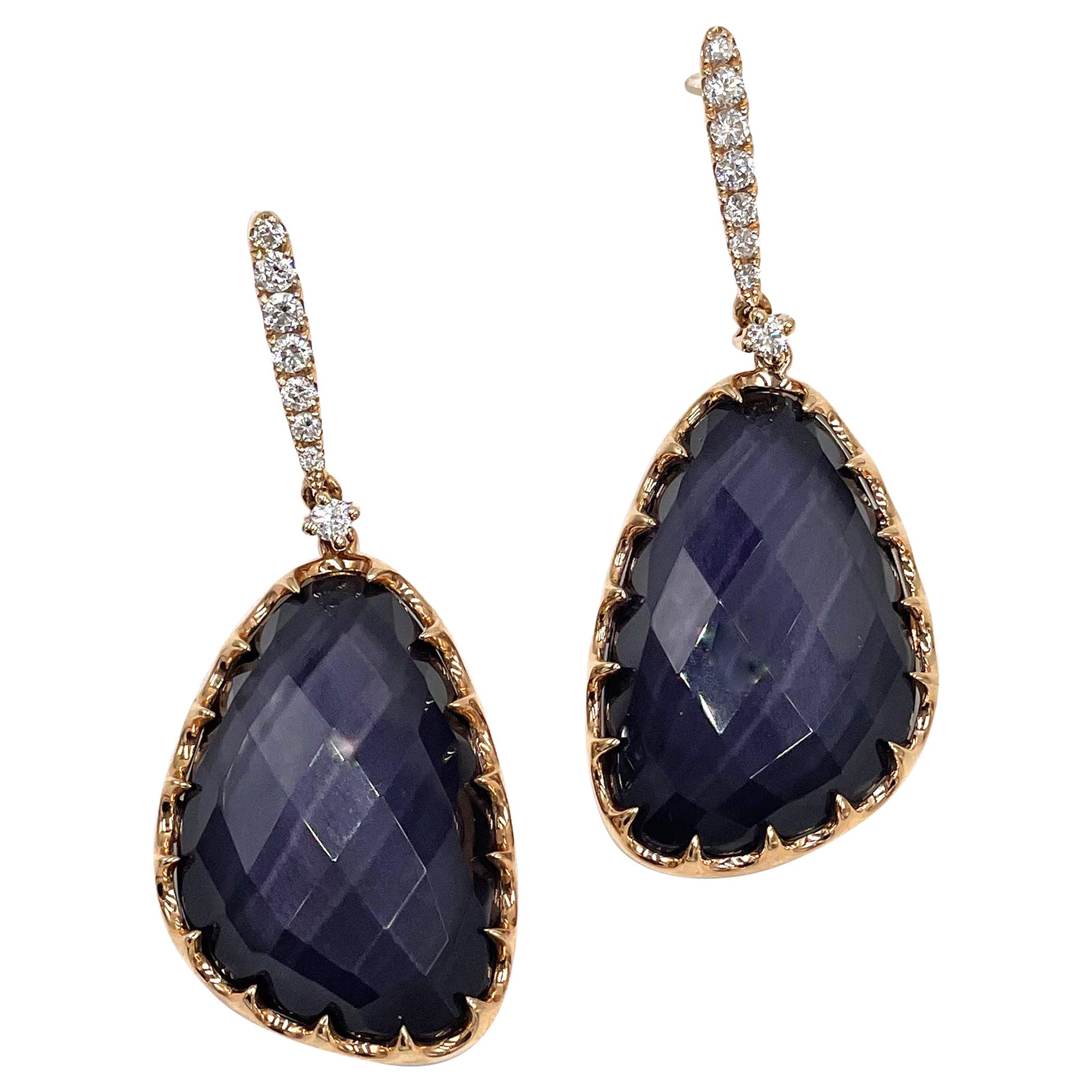 Doves Rose Gold Drop Earrings with Amethyst Over Hematite For Sale