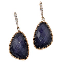 Large Size Rose Gold Drop Earrings with Amethysts Over Hematite