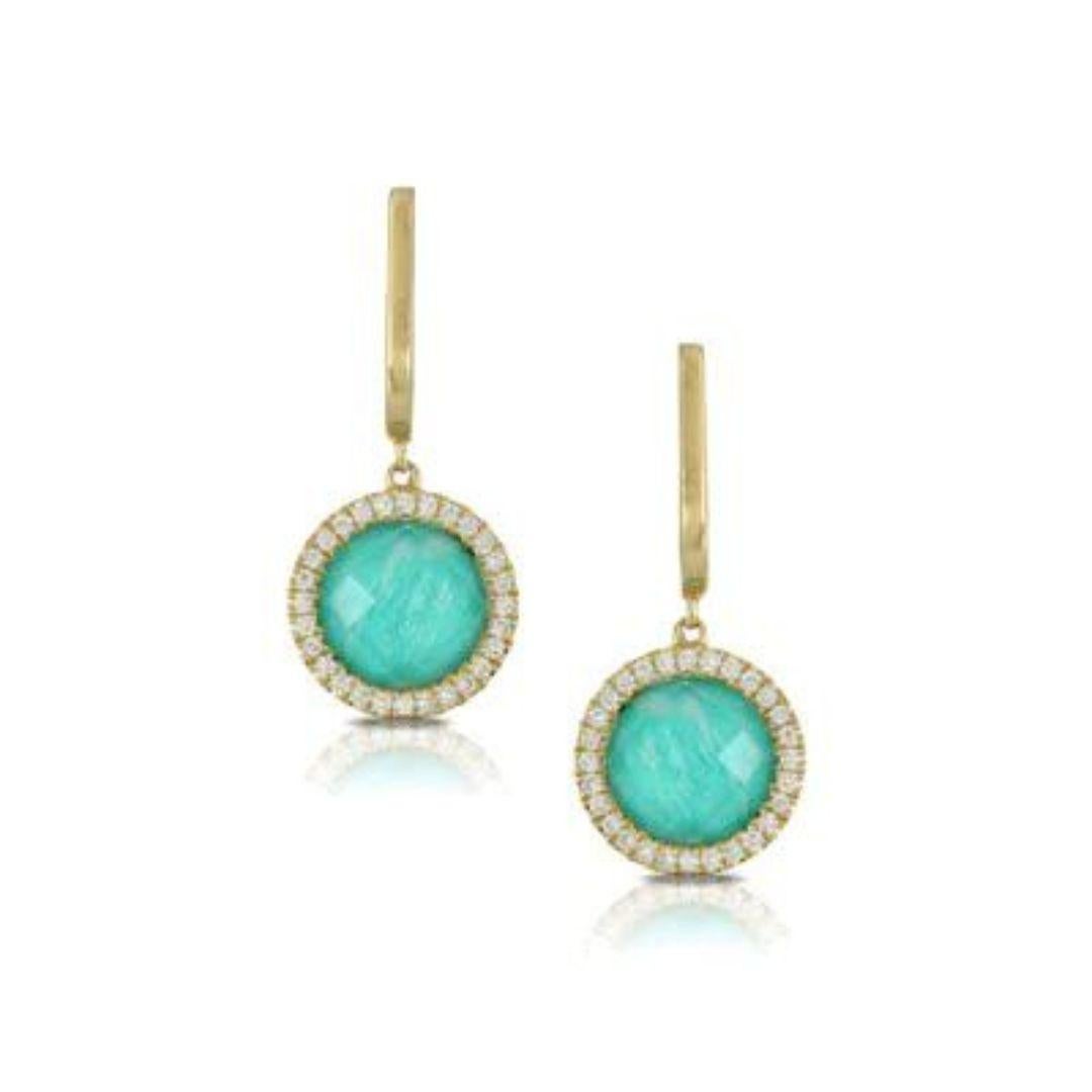 Doves 18k Yellow Gold Amazonite, Diamonds, and White Topaz Earrings. Known as the 