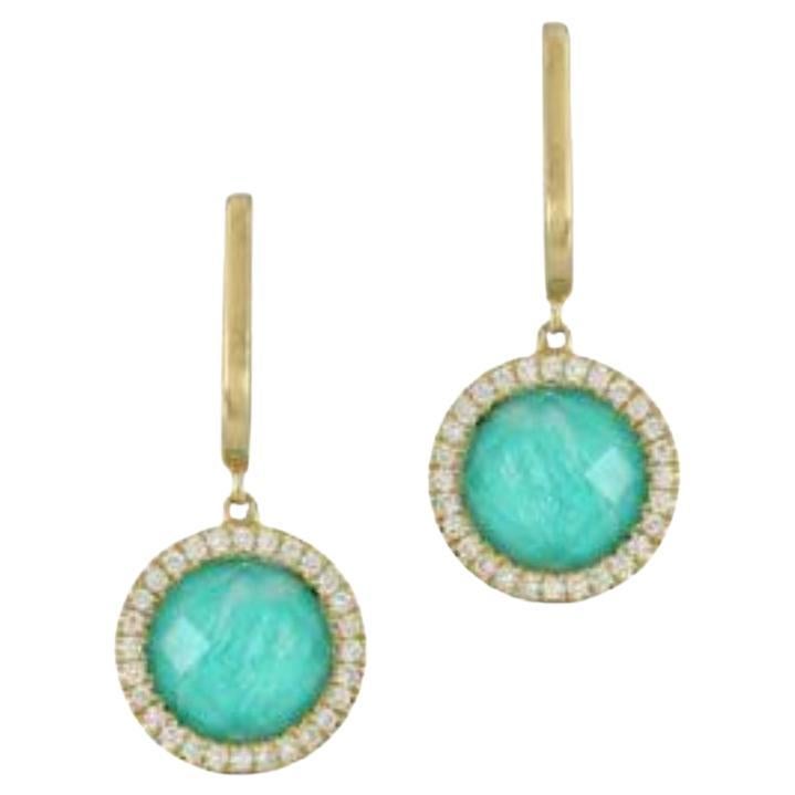   Doves Yellow Gold Amazonite, Diamonds, and White Topaz Earrings For Sale