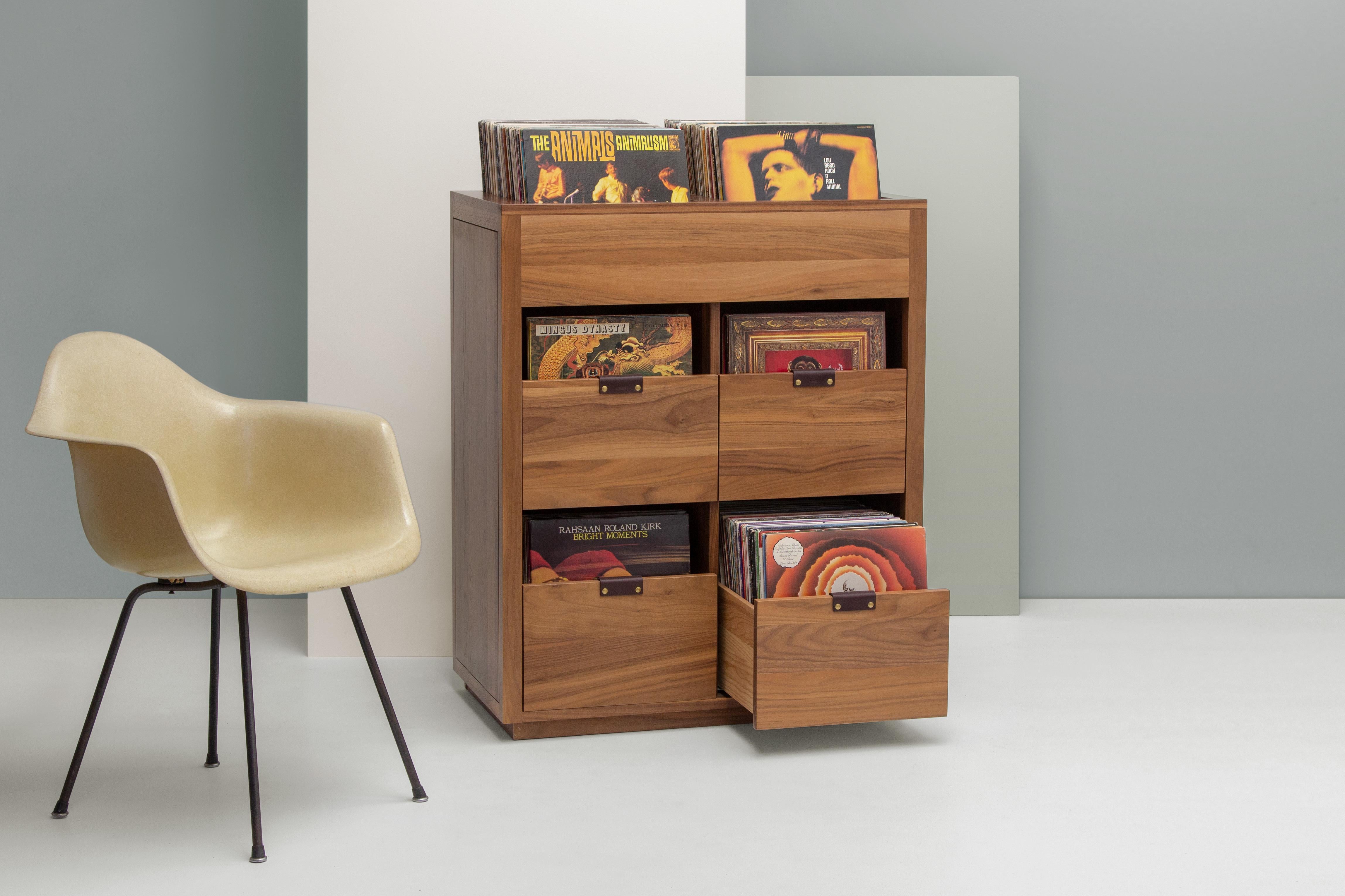 American Dovetail Vinyl Record Storage Cabinet in Solid Ash with 3 Drawers For Sale