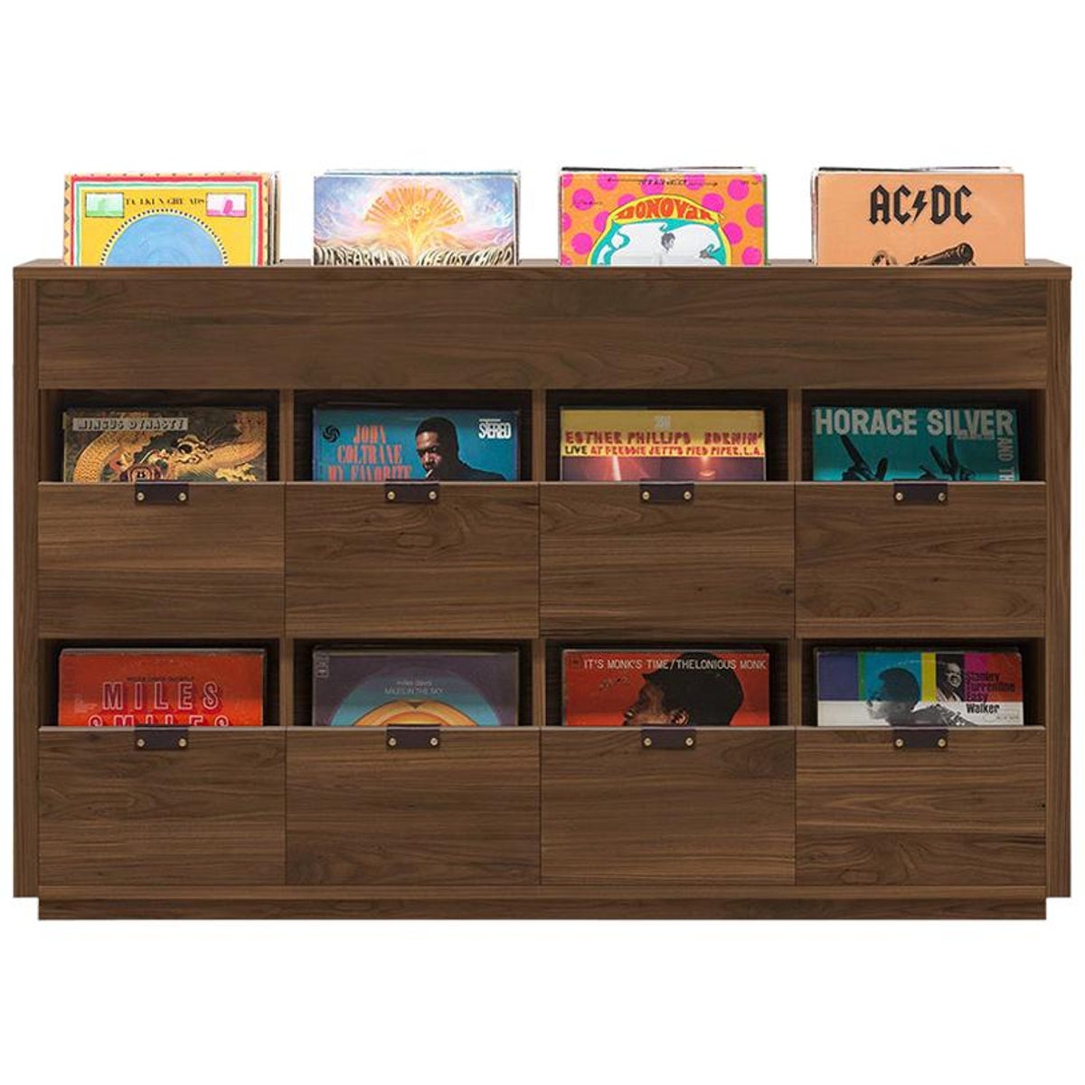Dovetail 4 x 2.5 Vinyl Storage Cabinet Solid Natural Walnut with Flip Bins
