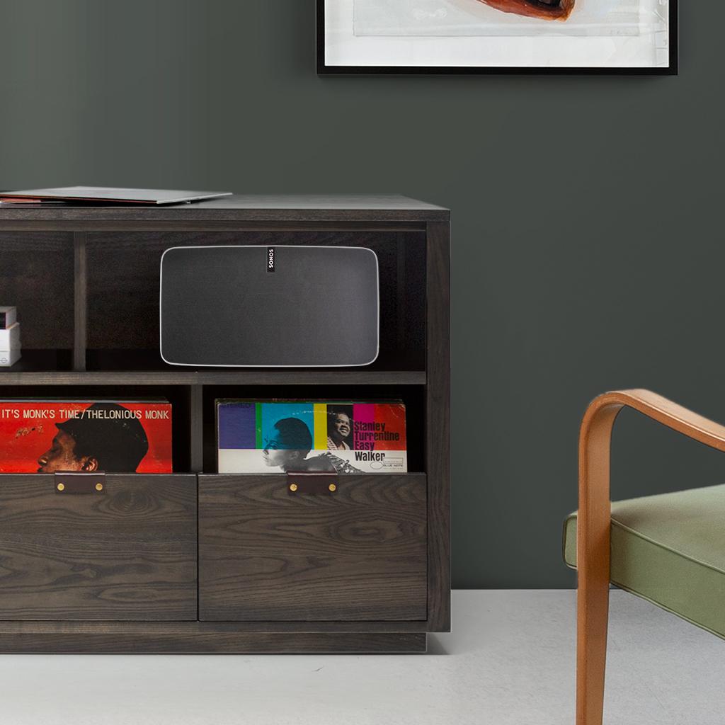 Modern Dovetail for Sonos Vinyl Storage Cabinet with Equipment Shelf For Sale