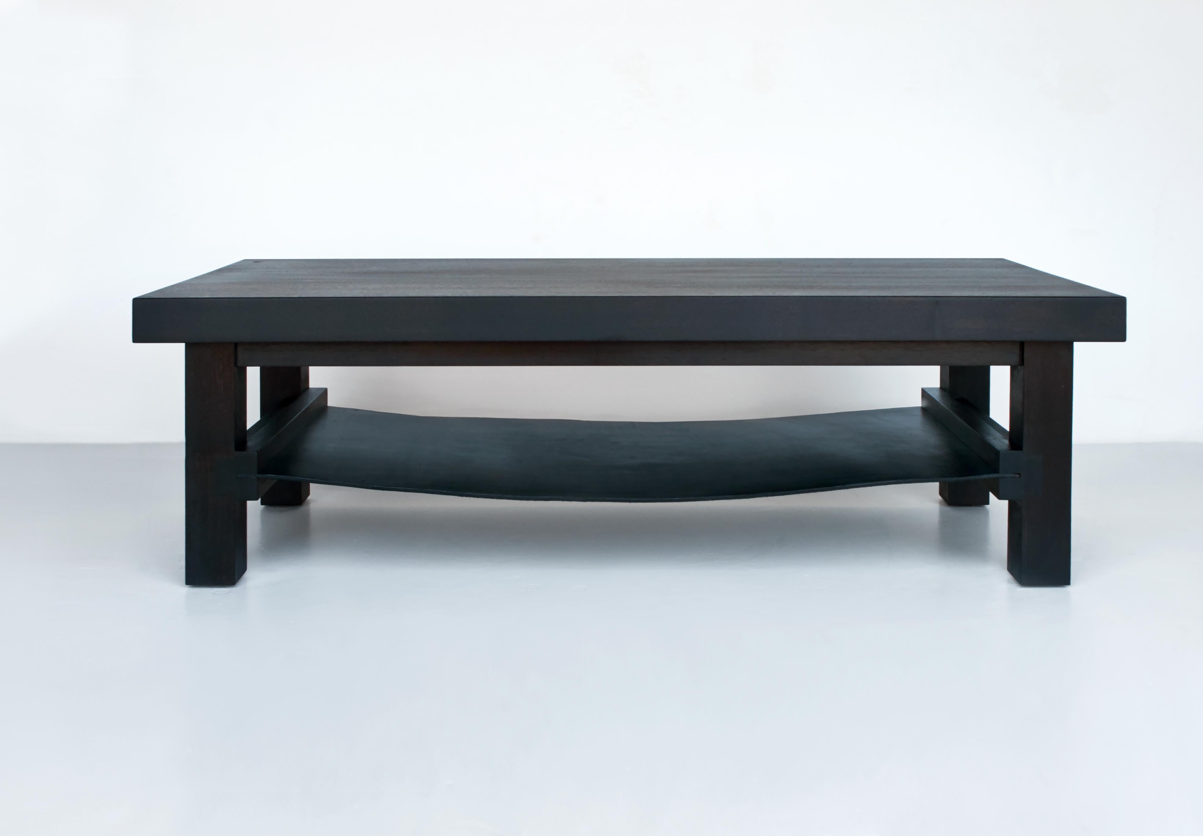 leather coffee table with shelf