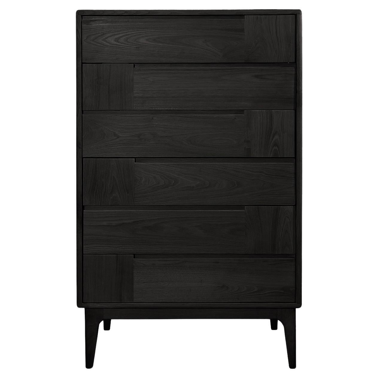 Dovetail Scandinavian Black Six-Drawer Dresser For Sale