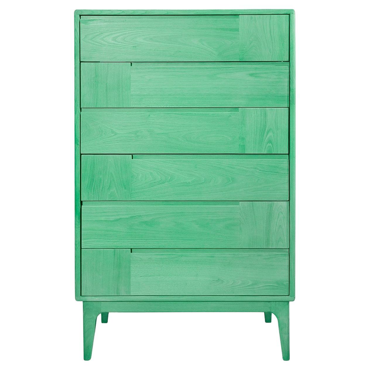 Dovetail Scandinavian Green Six-Drawer Dresser For Sale