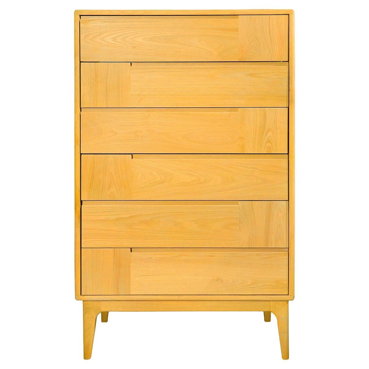 Dovetail Scandinavian Yellow Six-Drawer Dresser For Sale