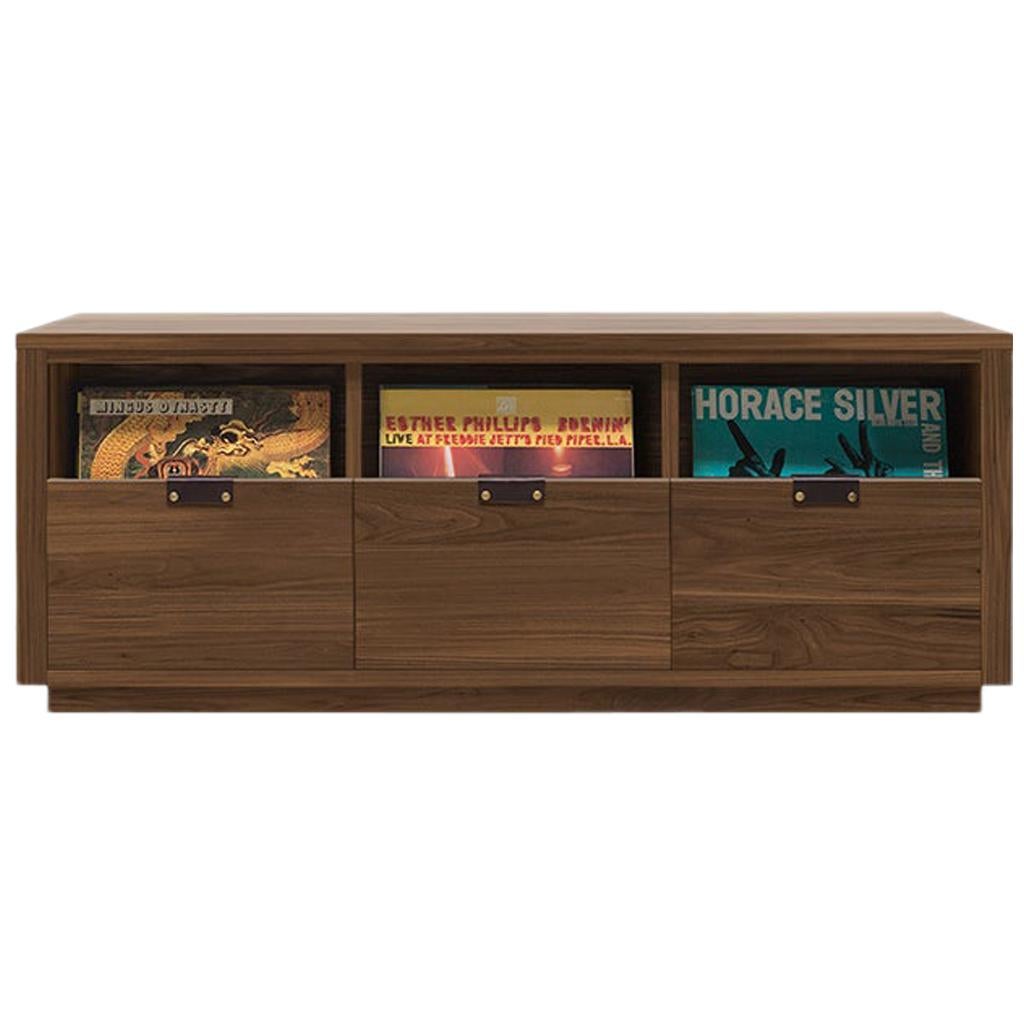 Dovetail Vinyl Record Storage Cabinet in Solid Natural Walnut with 3 Drawers