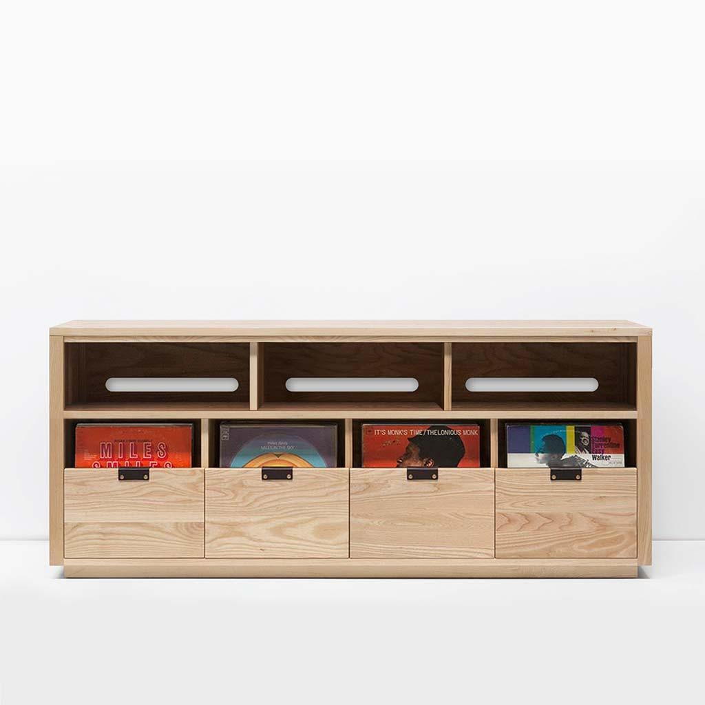 Our dovetail vinyl storage cabinets utilize a “file drawer” approach to store LPs and allow you to easily flip through an entire record collection while enjoying a visual display of record cover art across the front of the cabinet. The design