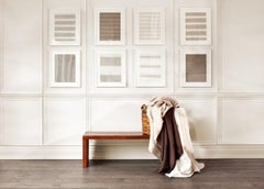 Dovetail Wood Bench with Dark Brown Leather Seat by Powell & Bonnell