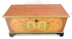 Dovetailed  Painted Antique 19th Century Hope Chest Trunk Storage