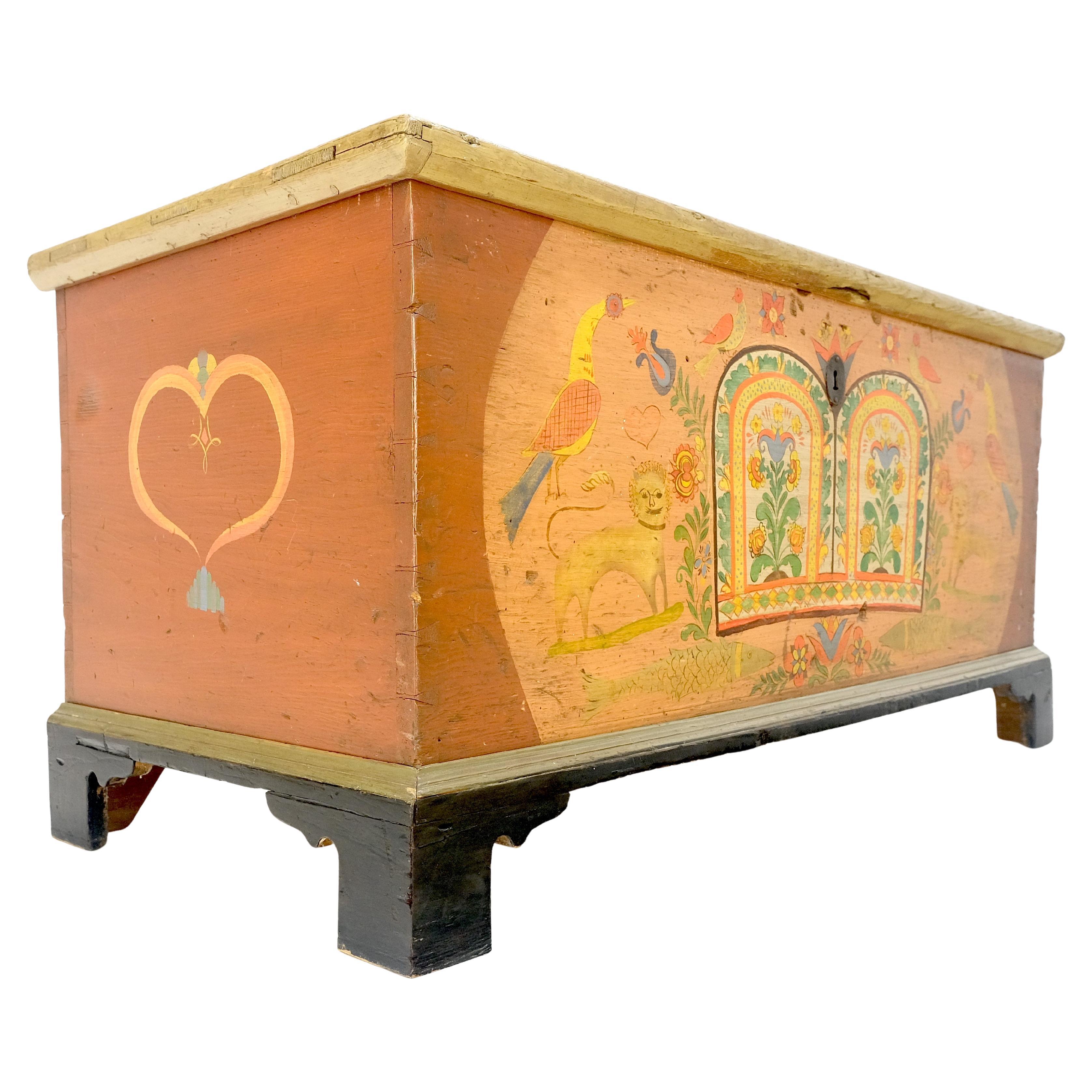 Dovetailed  Painted Antique 19th Century Hope Chest Trunk Storage
