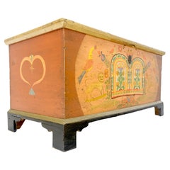 Dovetailed  Painted Antique 19th Century Hope Chest Trunk Storage