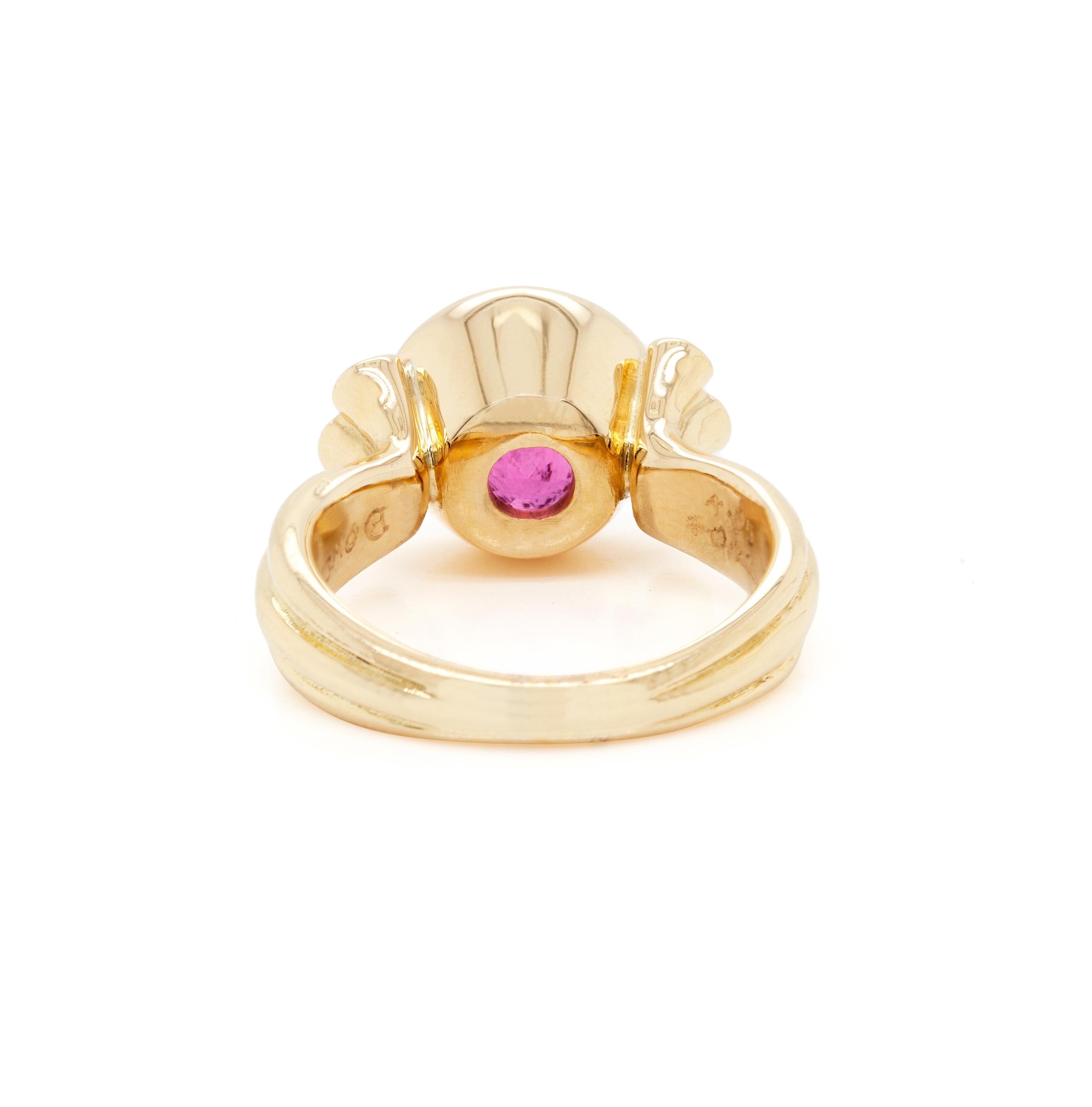 Modern Dower and Hall 4.05ct Round Pink Tourmaline and Diamond 18ct Gold Dress Ring For Sale