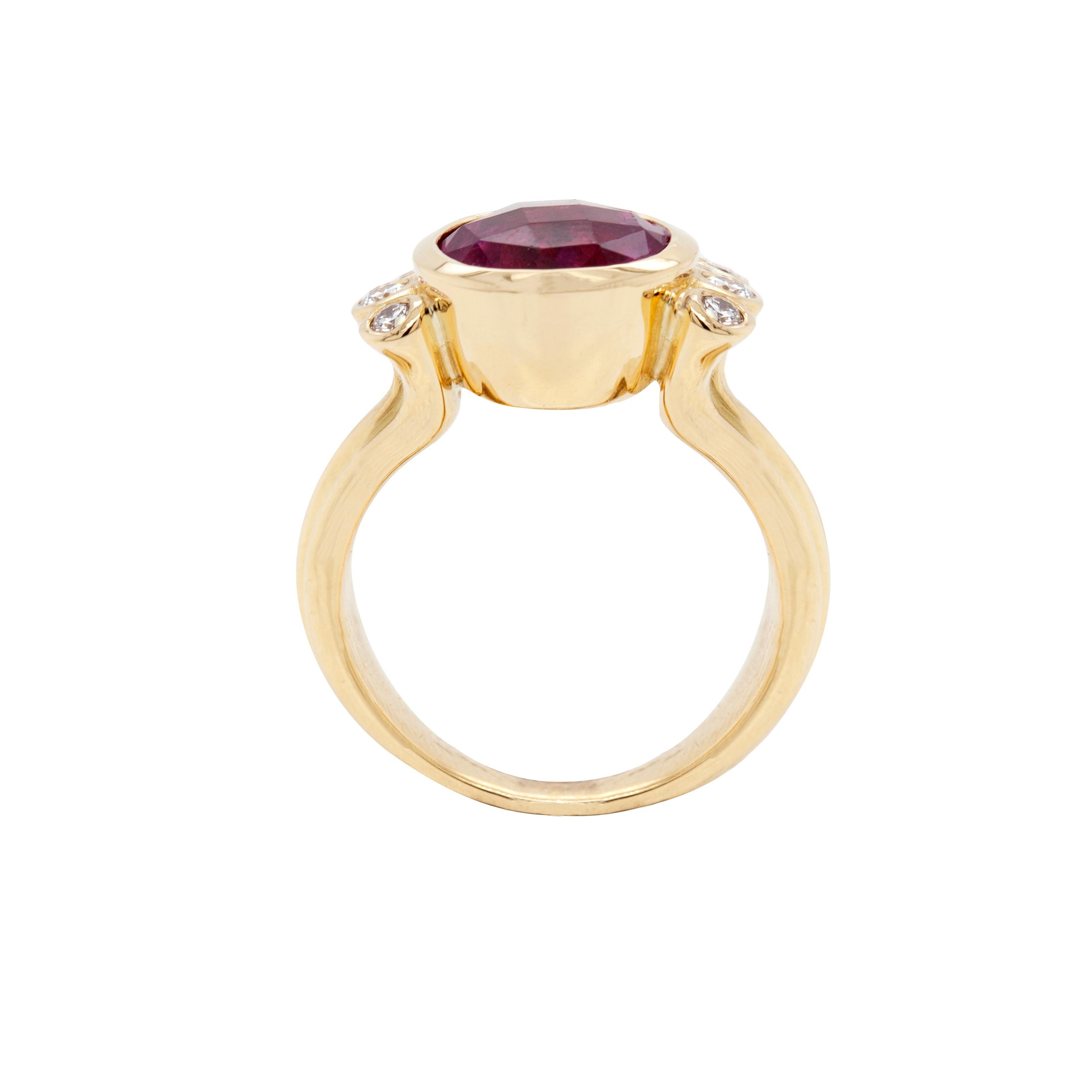Round Cut Dower and Hall 4.05ct Round Pink Tourmaline and Diamond 18ct Gold Dress Ring For Sale