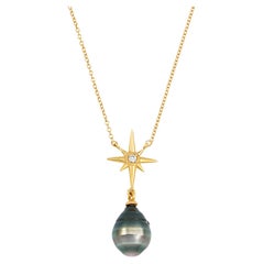 Dower & Hall 14k Gold North Star Pendant with Tahitian Pearl