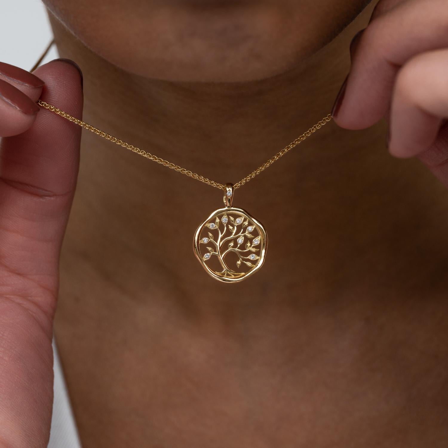 Round Cut Dower & Hall 18k Gold & Diamond Tree of Life Talisman Necklace