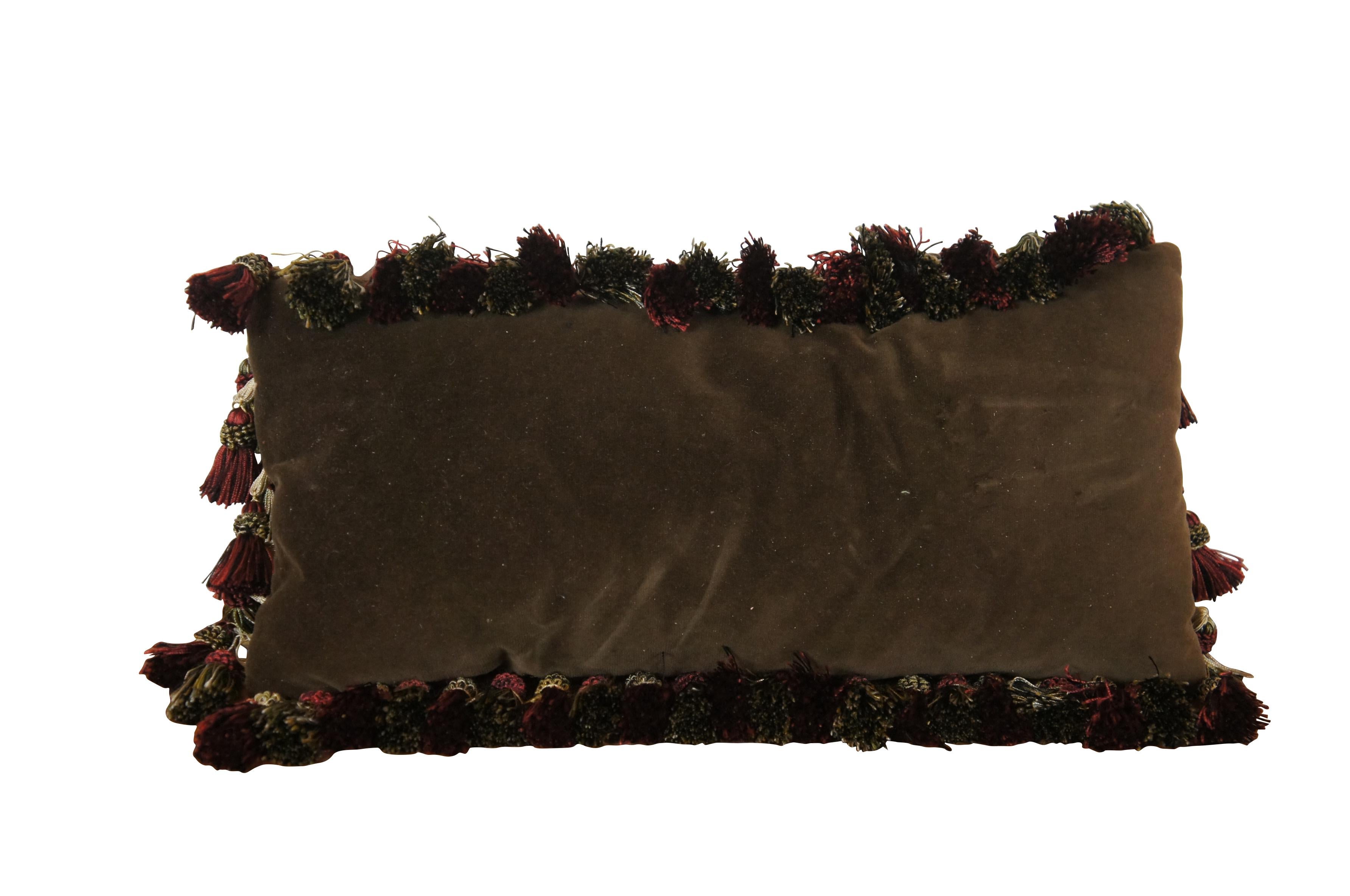 Down Filled Brown Velour Velvet Tassel Rectangular Lumbar Throw Pillow 9