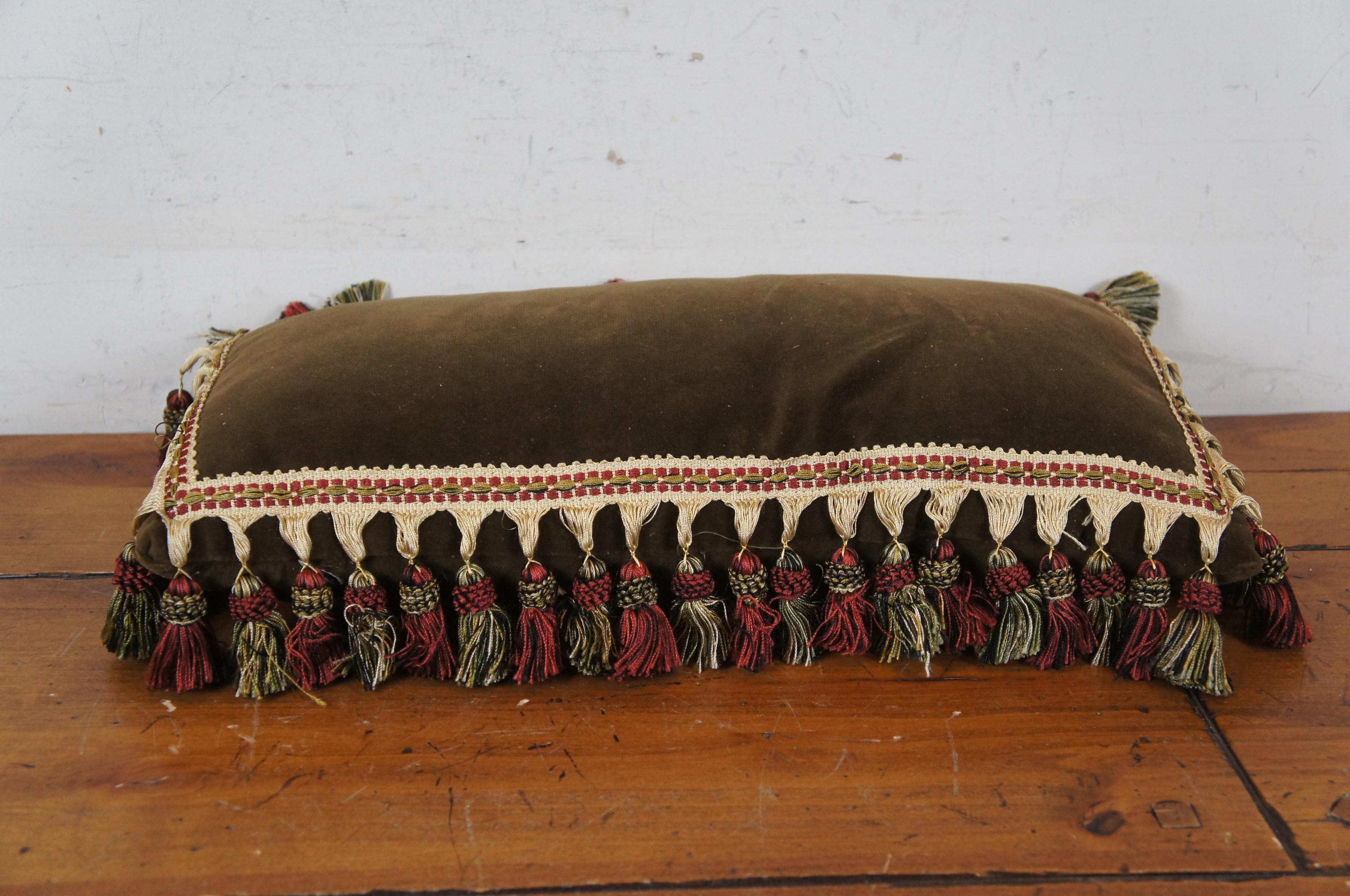 Down Filled Brown Velour Velvet Tassel Rectangular Lumbar Throw Pillow 9