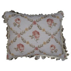Down Filled Floral Crossed Roses Needlepoint Tassel Lumbar Throw Pillow 20"