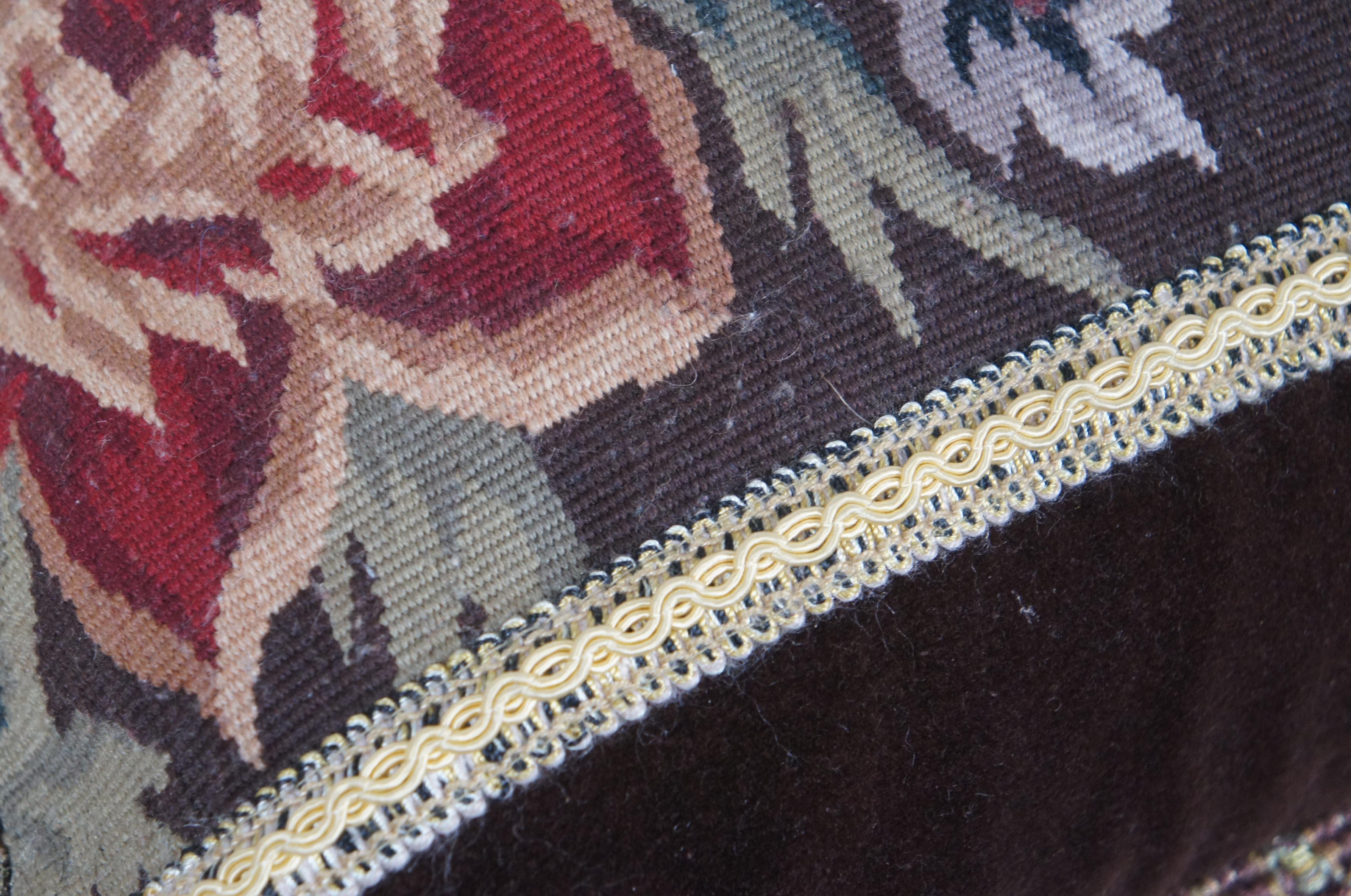 Down Filled  Floral Embroidered Brown Velvet Tassel Lumbar Throw Pillow 22